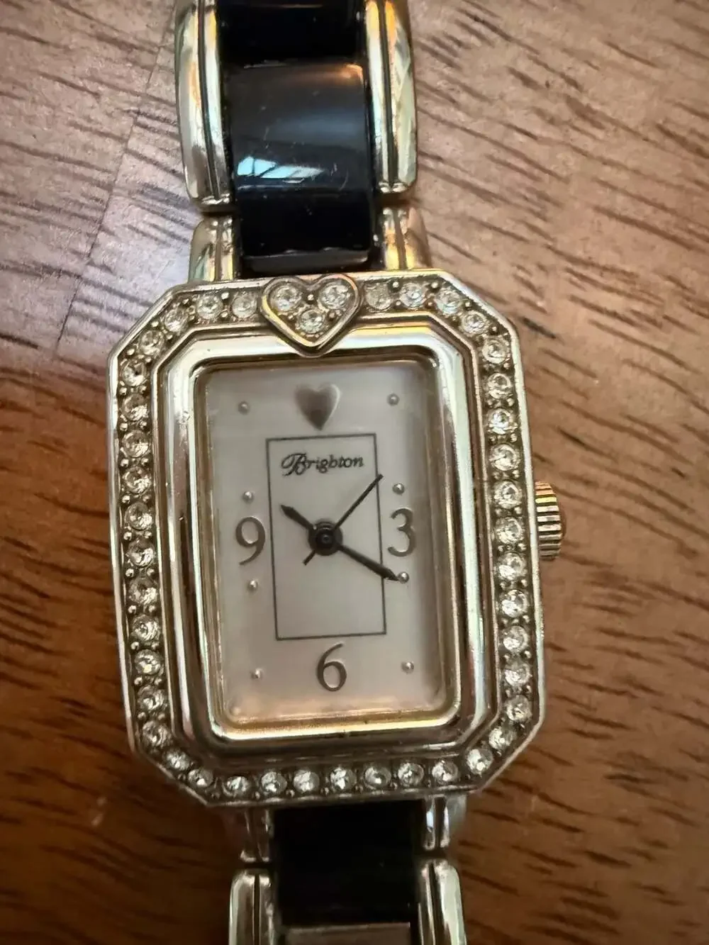 Brighton Encino Women's Quartz Watch with Crystal Accents and Black Bracelet